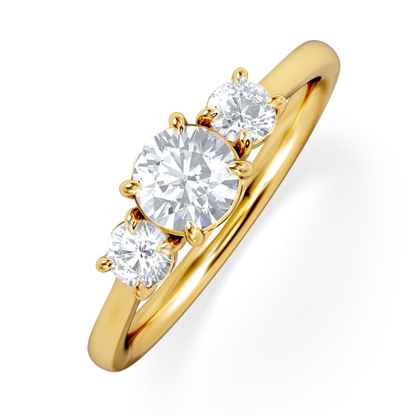 Evoke 3 Stone Round Cut Lab Diamond Ring 0.50ct in 9K Yellow Gold